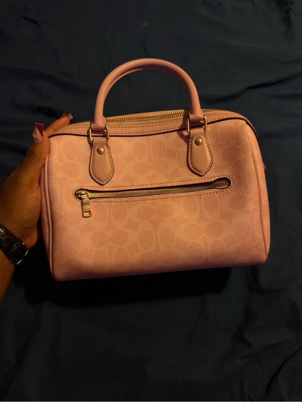 Coach Pink Leather Signature Satchel with Gold Hardware